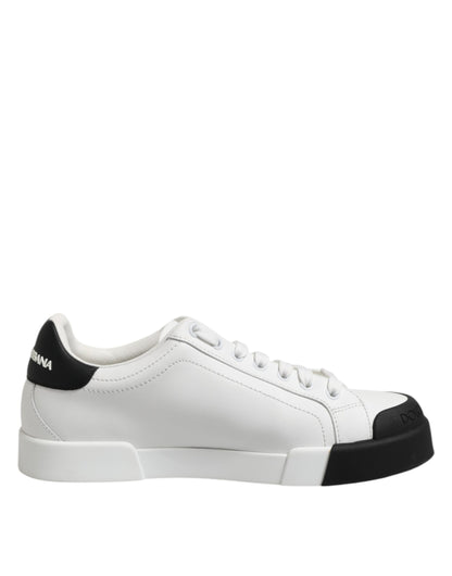 Dolce & Gabbana White Black Logo Leather Lace Up Sneakers Shoes