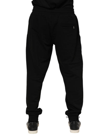 Dolce & Gabbana Black Cotton Logo Tape Men Jogger Pants