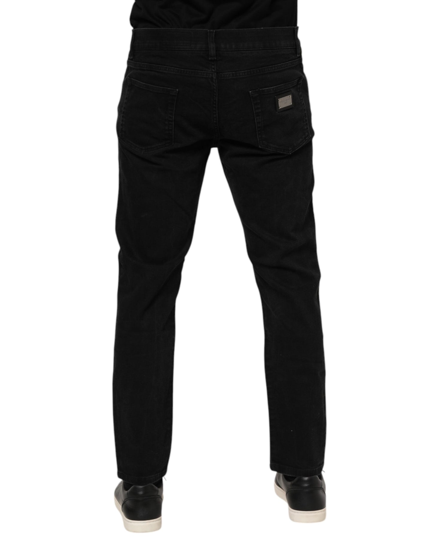 Dolce & Gabbana Black Cotton Logo Plaque Slim Fit Denim Jeans
