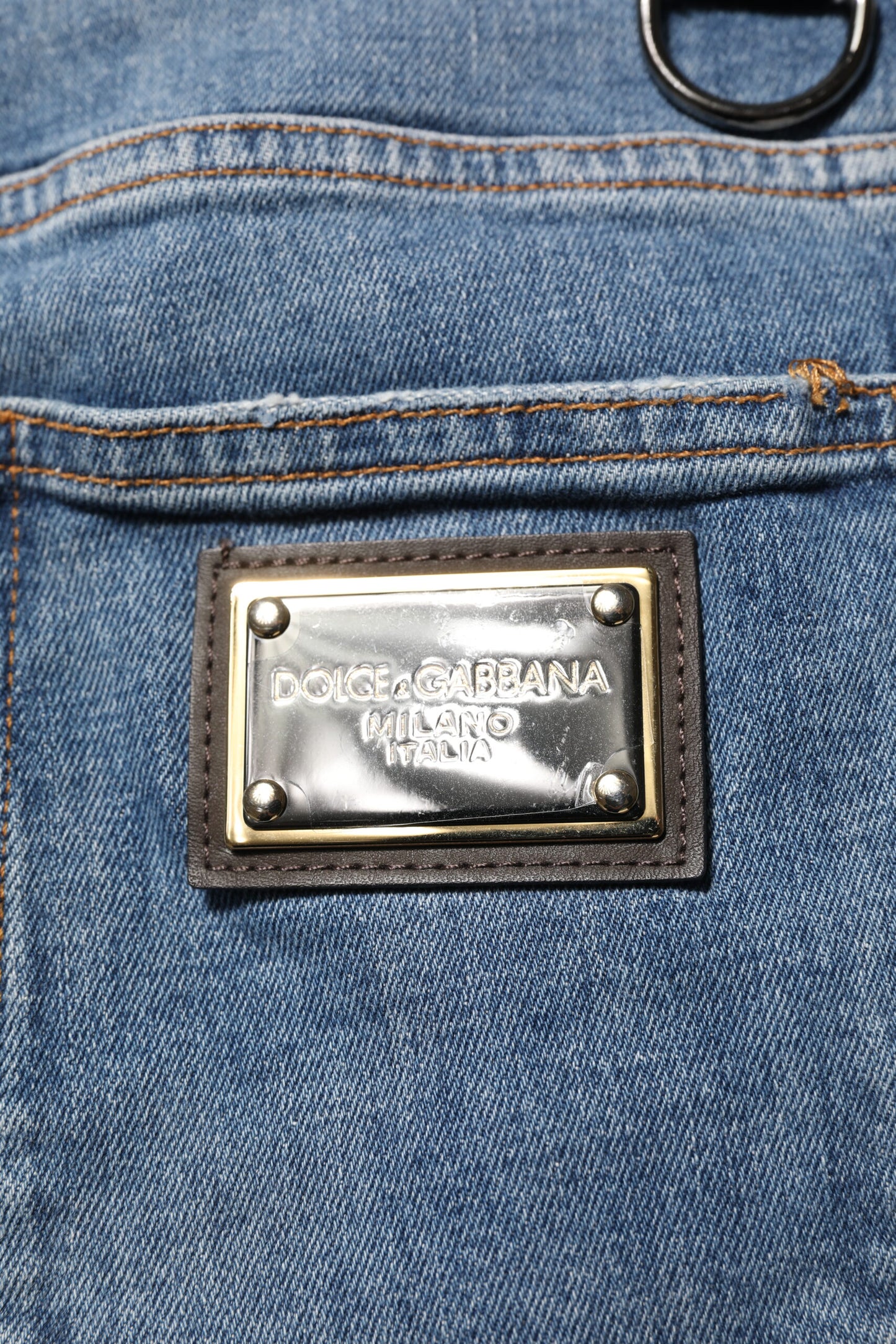 Dolce & Gabbana Blue Cotton Tattered Skinny Logo Denim Jeans