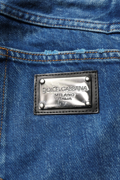 Dolce & Gabbana Blue Cotton Logo Plaque Denim Jeans