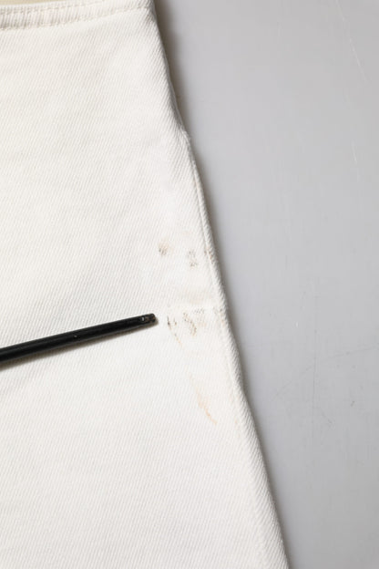 Dolce & Gabbana White Cotton Logo Plaque Slim Fit Denim Jeans