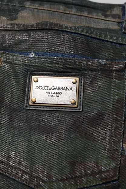 Dolce & Gabbana Blue Cotton Camouflage Denim Jeans