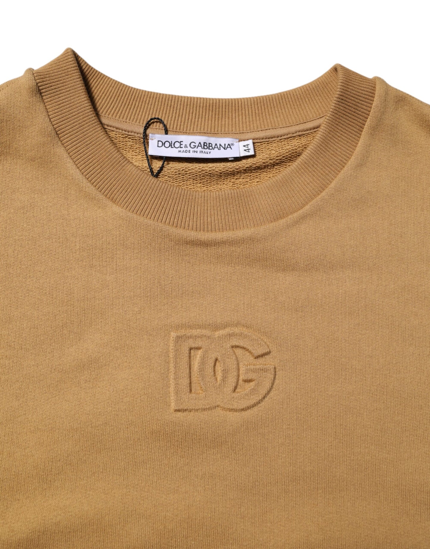 Dolce & Gabbana Mustard Cotton DG Embossed Pullover Sweater