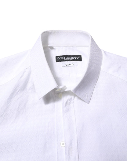 Dolce & Gabbana White Cotton GOLD Long Sleeves Formal Shirt