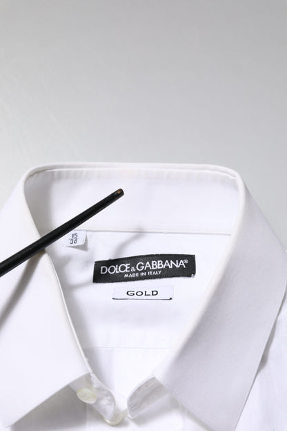 Dolce & Gabbana White Cotton GOLD Long Sleeves Formal Shirt