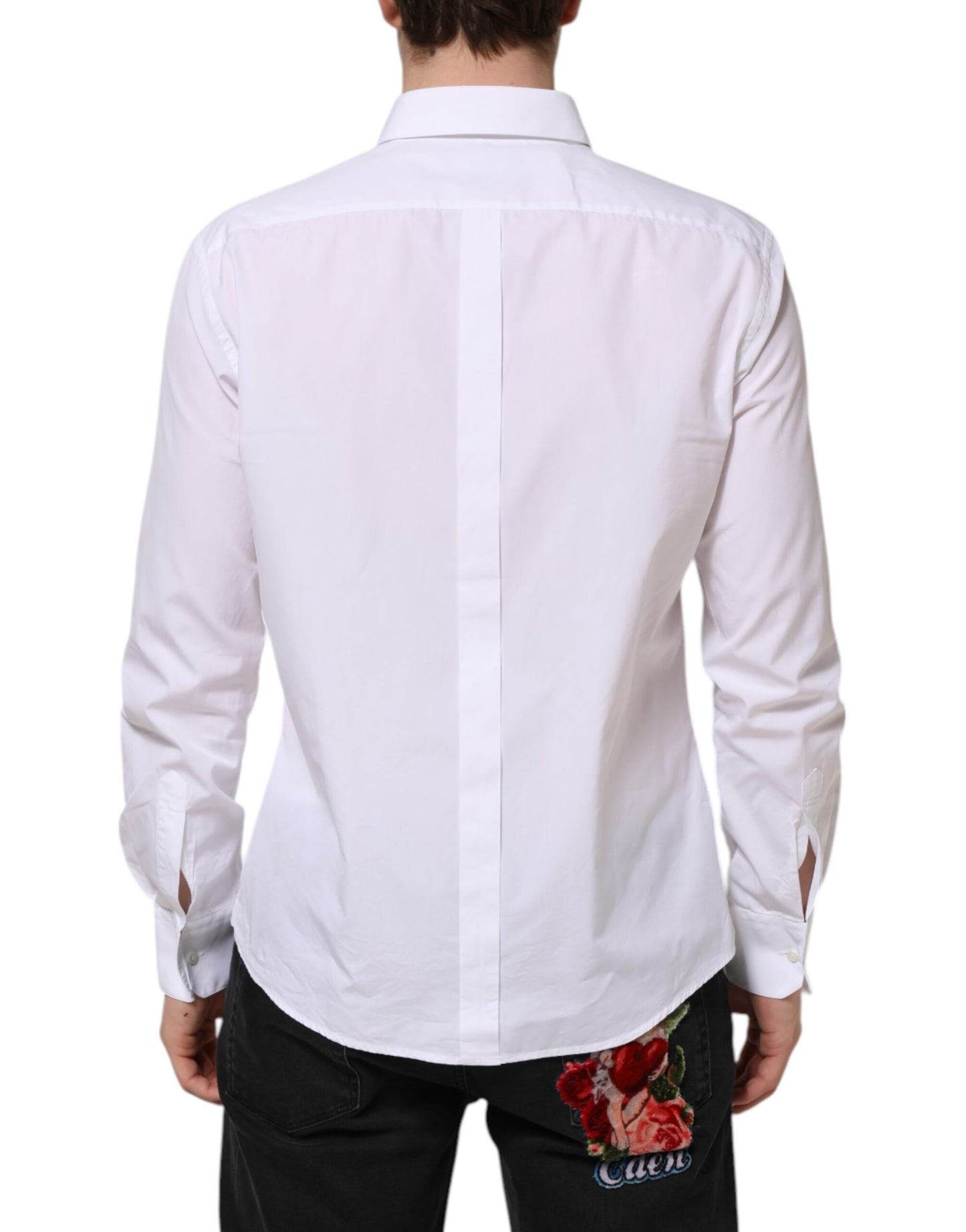 Dolce & Gabbana White Cotton Long Sleeves GOLD Formal Shirt