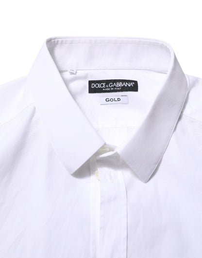 Dolce & Gabbana White Cotton Long Sleeves GOLD Formal Shirt