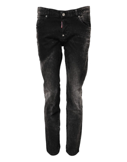 Dsquared² Black Washed Mid Waist Tapered Denim Jeans