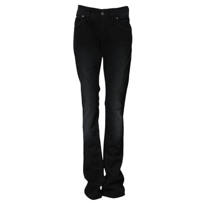 John Galliano Black Cotton Mid Waist Tapered Denim Jeans