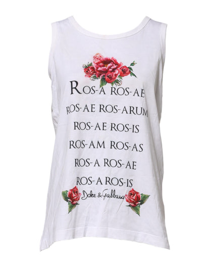 Dolce & Gabbana White Cotton Printed Sleeveless Round Neck Top