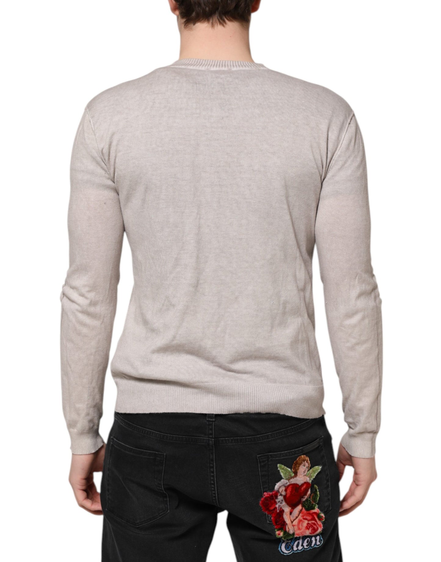 John Galliano Beige Printed Logo Roundneck Long Sleeves Men Sweater