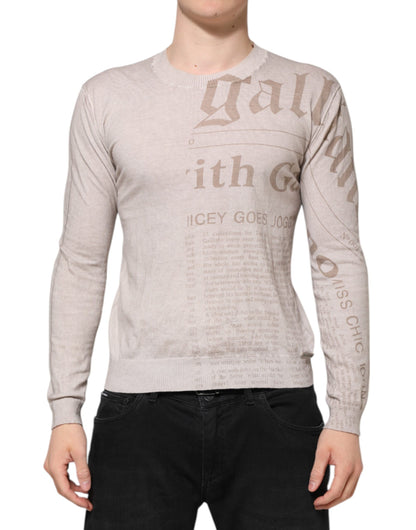 John Galliano Beige Printed Logo Roundneck Long Sleeves Men Sweater