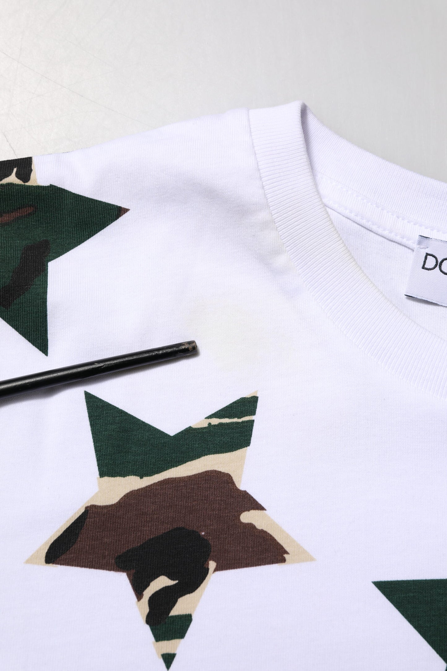Dolce & Gabbana White Camouflage Cotton Men Crew Neck T-shirt
