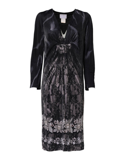Roberto Cavalli Black Floral Viscose Sheath Midi Dress