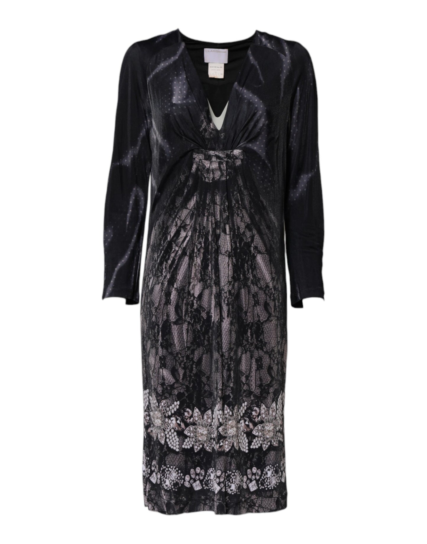 Roberto Cavalli Black Floral Viscose Sheath Midi Dress