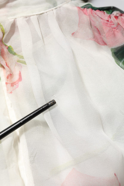 Dolce & Gabbana White Floral Roses Silk Maxi Long Gown Dress