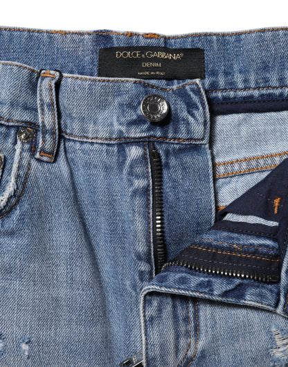 Dolce & Gabbana Blue Logo Plaque Denim Cotton Hot Pants Shorts