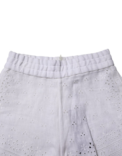Dolce & Gabbana White Linen High Waisted Hot Pants Shorts