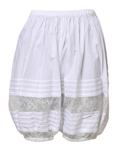 Dolce & Gabbana White Lace Paneled Cotton High Waisted Shorts