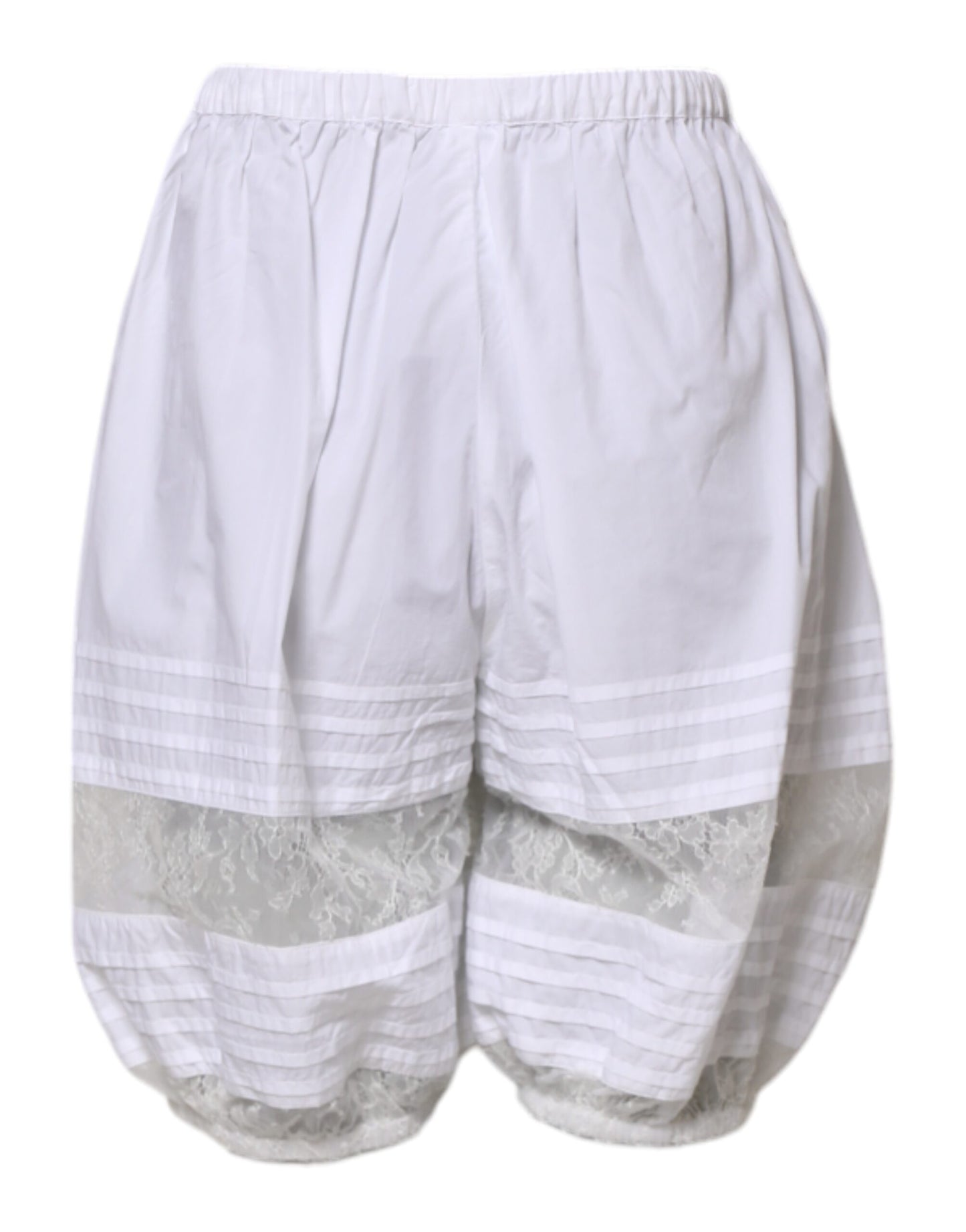 Dolce & Gabbana White Lace Paneled Cotton High Waisted Shorts