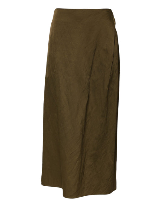Jil Sander Olive Green Viscose A-line High Waist Midi Skirt