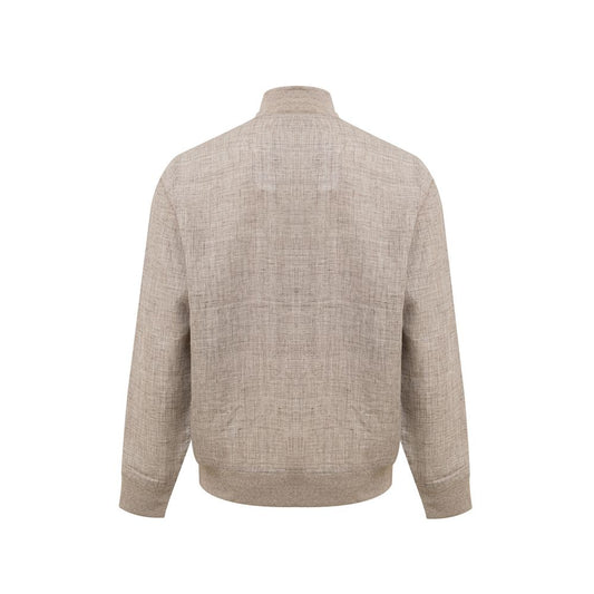 Gran Sasso Beige Linen Biker Jacket