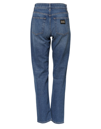 Dolce & Gabbana Blue Cotton High Waist Tapered Denim Jeans