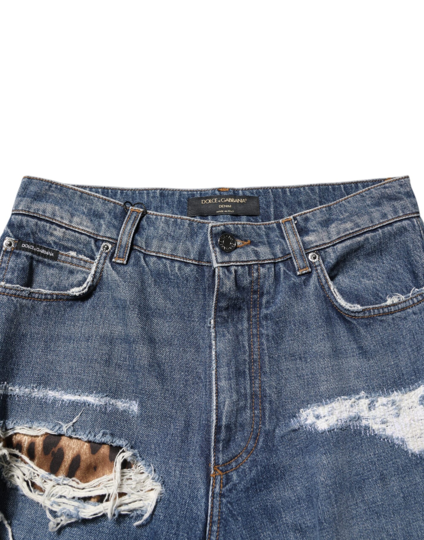 Dolce & Gabbana Blue Tattered Cotton Straight Denim Jeans