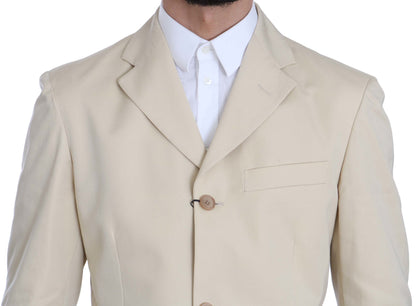 Romeo Gigli Two Piece 3 Button Beige Cotton Solid Suit