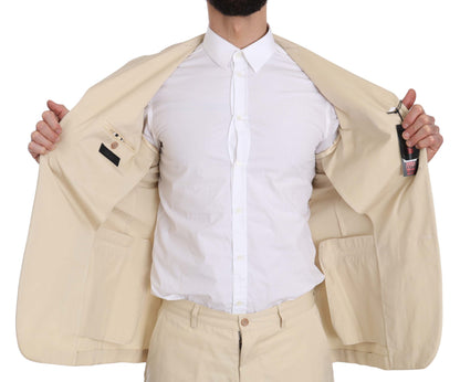 Romeo Gigli Two Piece 3 Button Beige Cotton Solid Suit