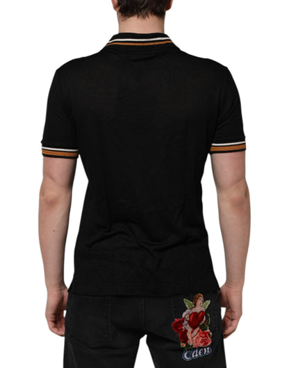 Dolce & Gabbana Black DG Silk Vneck Collared Men Polo T-shirt