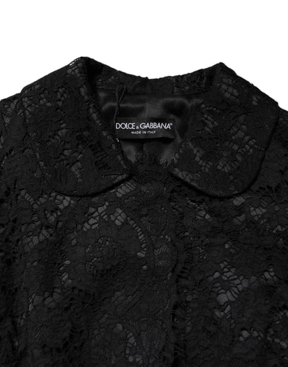 Dolce & Gabbana Black Floral Lace Cotton Collared Jacket