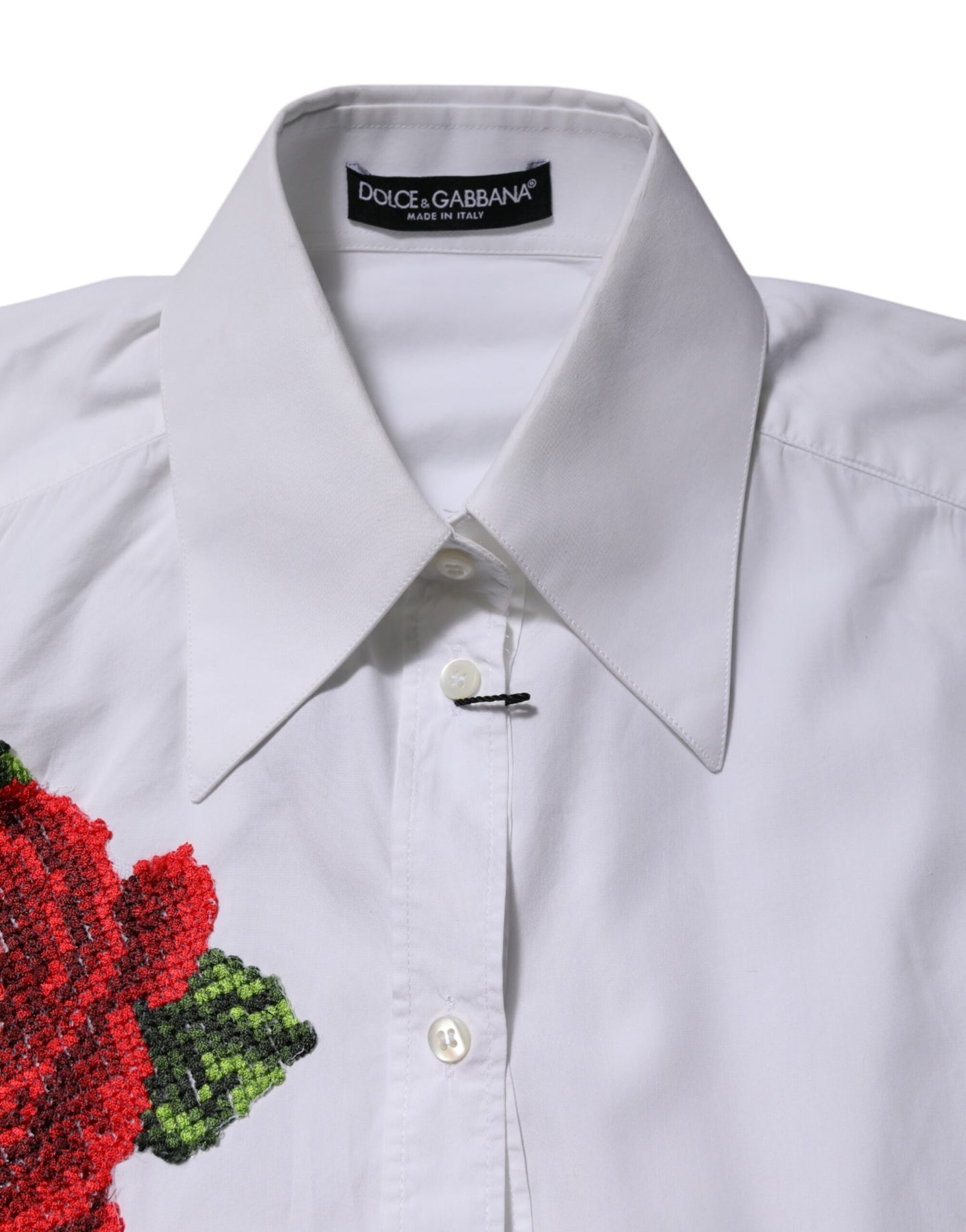 Dolce & Gabbana White Rose Embroidery Collared Shirt Top