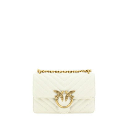 PINKO White Calf Leather Bos Taurus Shoulder Bag
