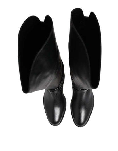 Elisabetta Franchi Black Leather Buckled High Boots Shoes