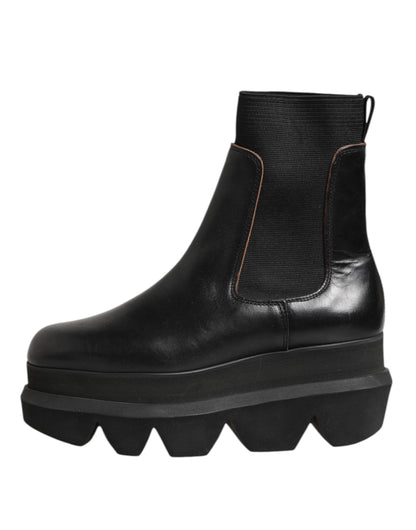 Sacai Black Chelsea Leather Pull On Women Ankle Boots Shoes