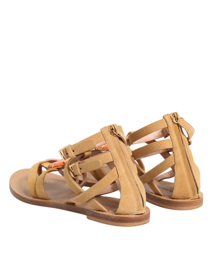 Alberta Ferretti Brown Flip Flops Zipper Ankle Strap Shoes