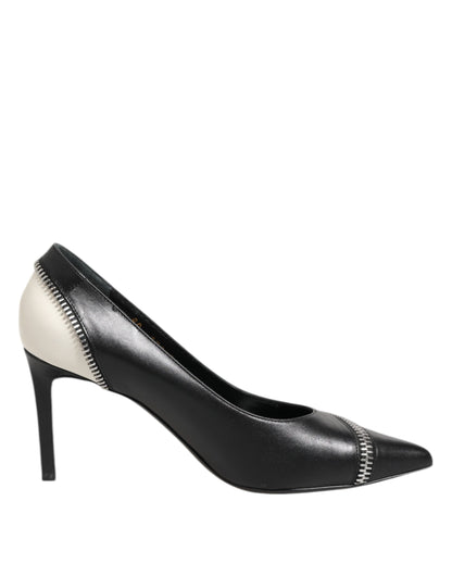 Saint Laurent White Black Leather Pointed Toe Heels Shoes