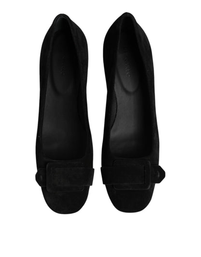 DEL CARLO Black Suede Leather Slip On High Heels Pump Shoes