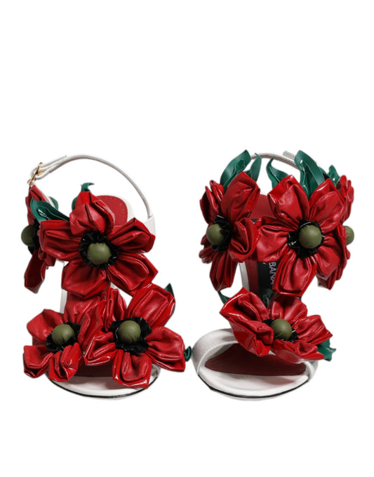 Dolce & Gabbana White Leather Floral Detailing Sandals Shoes