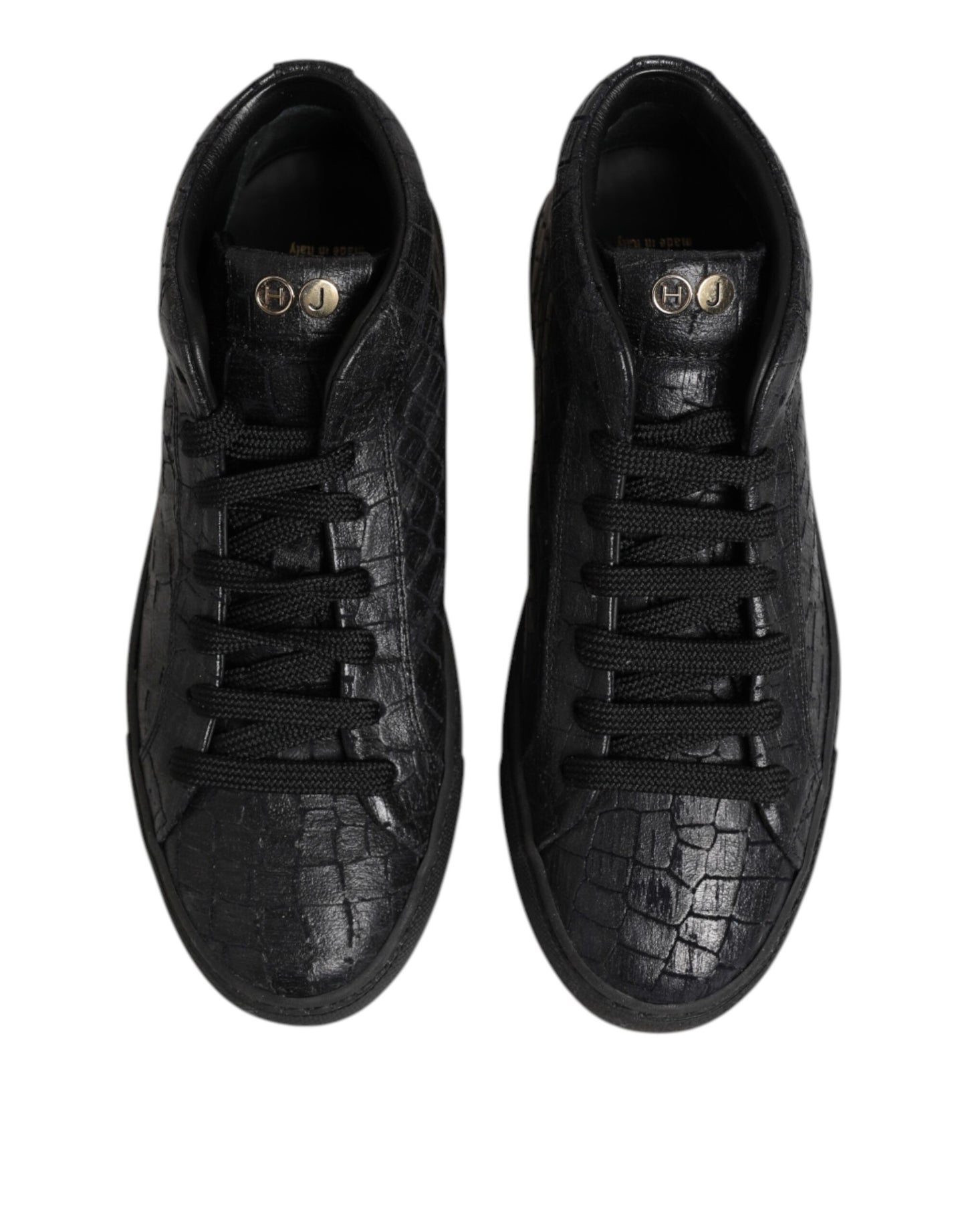 HIDE & JACK Black Leather Lace Up Mid Top Sneakers Shoes