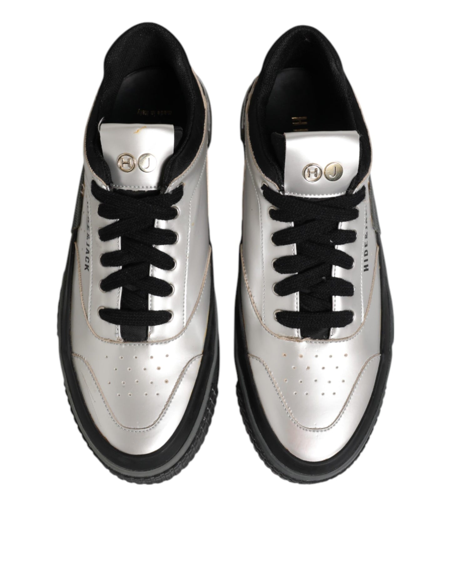 HIDE & JACK Silver Leather Lace Up Low Top Sneakers Shoes