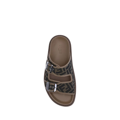 Fendi Brown Calf Leather Bos Taurus Flat Sandals
