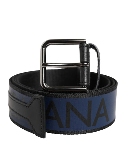 Dolce & Gabbana Blue Black Polyester Metal Buckle Belt