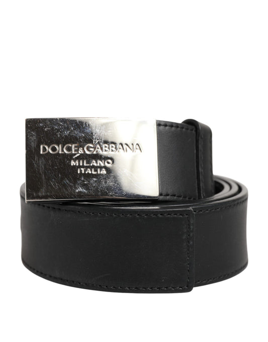 Dolce & Gabbana Black Leather Classic Metal Logo Buckle Belt