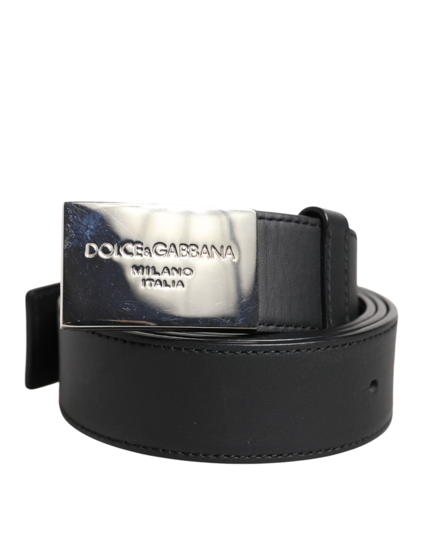 Dolce & Gabbana Black Leather Metal Logo Buckle Belt