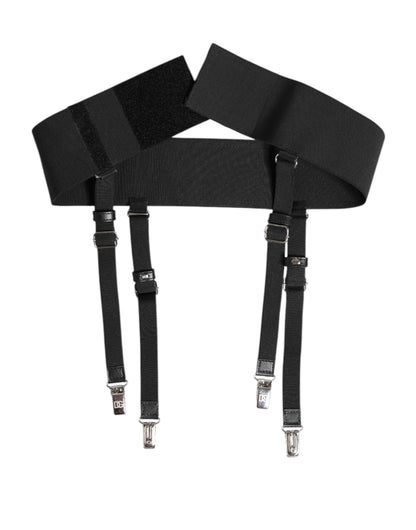 Dolce & Gabbana Black Leather Logo Wide Waist Belt Suspender
