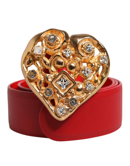 Dolce & Gabbana Red Calf Leather Embellished Metal Buckle Belt