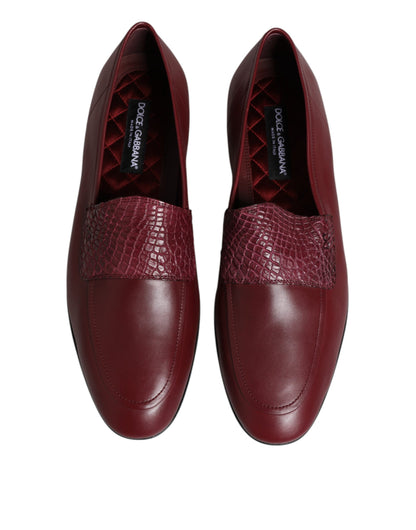 Dolce & Gabbana Burgundy Calfskin Leather Formal Slip On Shoes